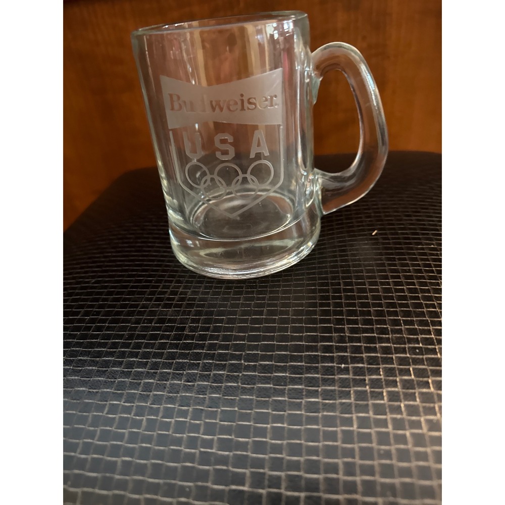 Budweiser USA Olympic Rings Glass Mug Collectible Souvenir Drinkware